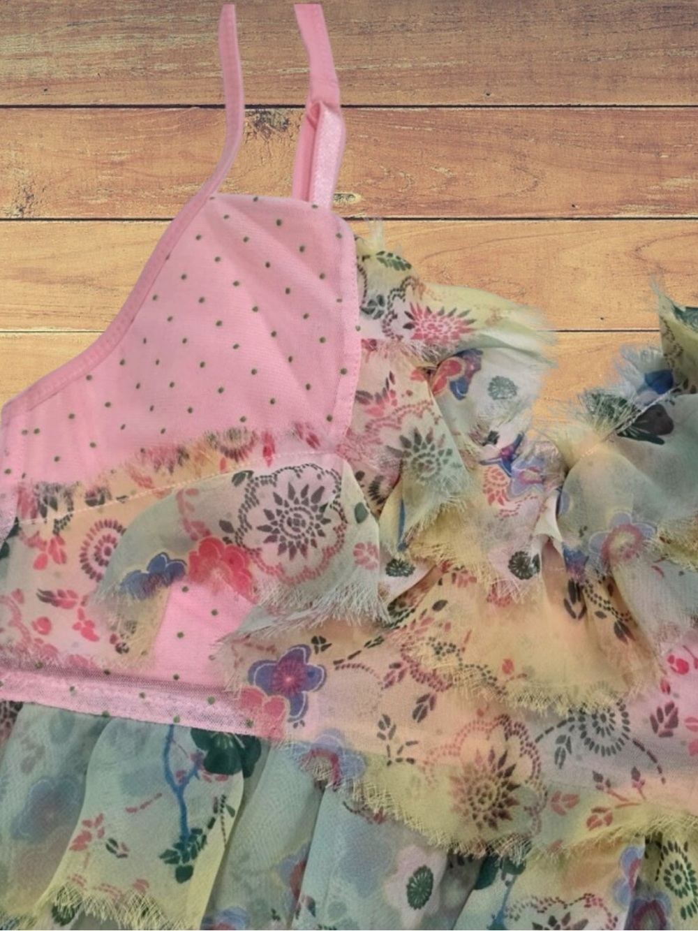 Necessary Objects Pink Floral Polka Dot Sheer Fairycore Bra Top Ruffle Tier NWT - Picture 8 of 12